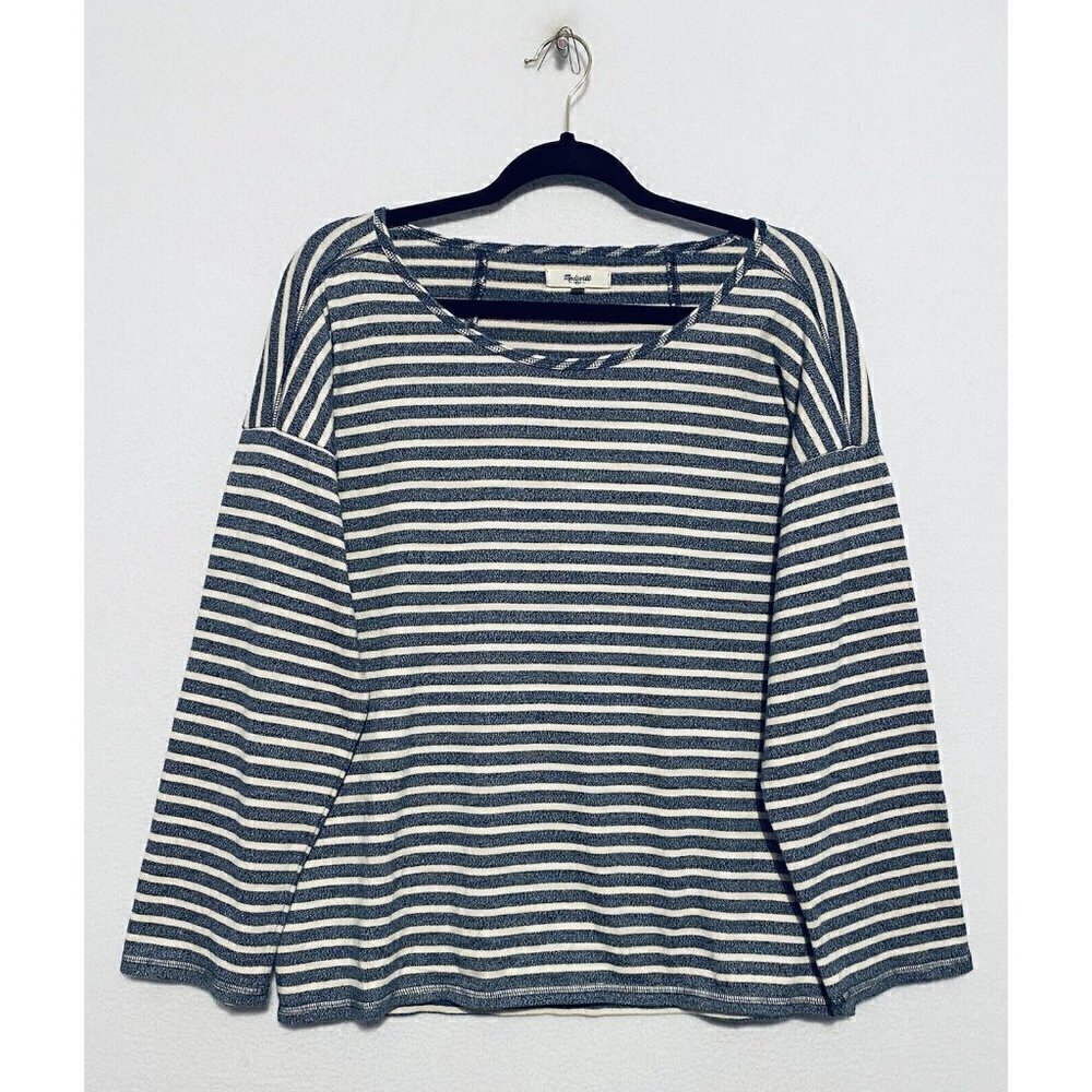 Madewell Top Womens Small Blue Ivory Striped Long Sleeve Comfy Stretch Boho